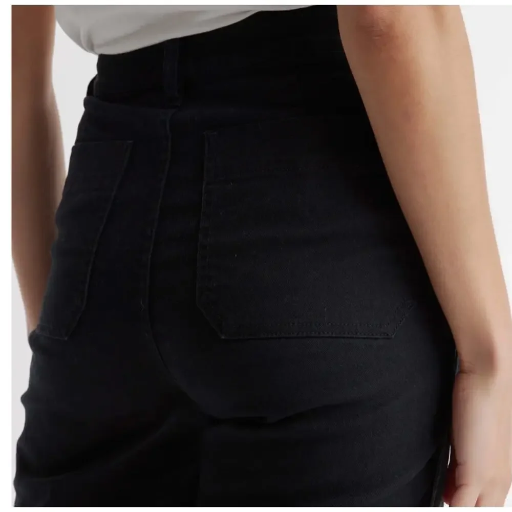 NWT Quince Women's Organic Stretch Cotton Twill Wide-Leg Crop Pants Black SZ 27 - Picture 13 of 14